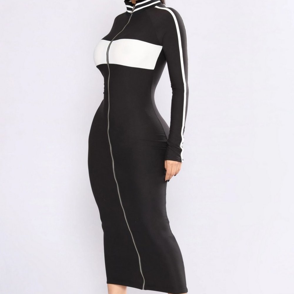 Fashion Nova to the Finish Zipper Dress Large